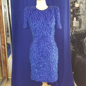 Royal blue sequin and bead quarter sleeve sm dress
